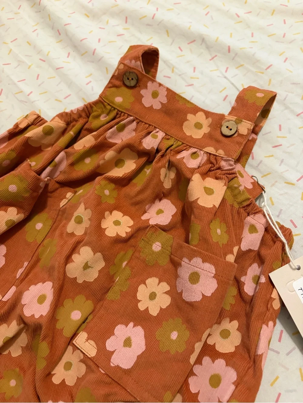 Wild Wawa Girls' Floral Corduroy Bubble Romper - Rust Pink
